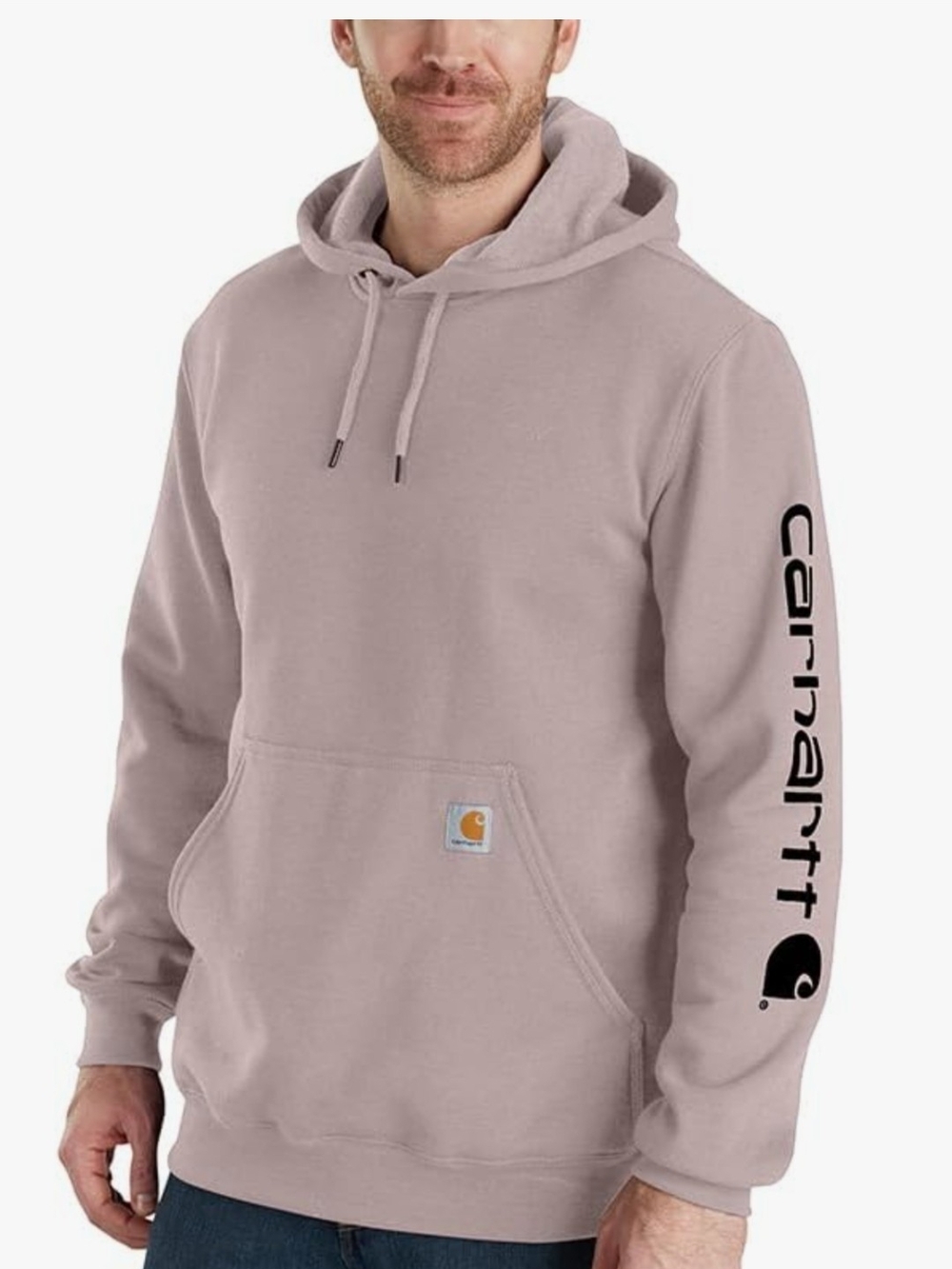 Mens Loose Fit Carhartt Men’s Dusty Rose Pullover Hoodie with Sleeve Logo Size M